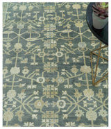Traditional Design Charcoal And Beige 9x12 Hand Knotted Wool Area Rug