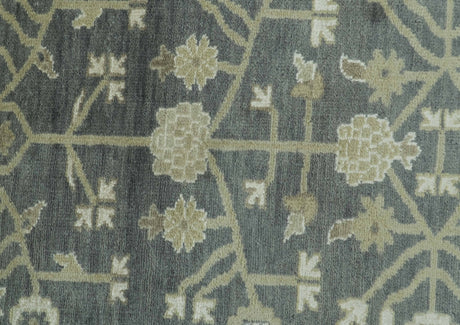 Traditional Design Charcoal And Beige 9x12 Hand Knotted Wool Area Rug