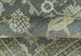 Traditional Design Charcoal And Beige 9x12 Hand Knotted Wool Area Rug