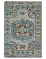 Traditional Design Ivory Hand knotted 2x3 Wool Area Rug