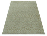 Traditional Design Ivory, Silver and Brown 7x9 Hand Knotted wool rug