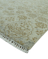 Traditional Design Ivory, Silver and Brown 7x9 Hand Knotted wool rug