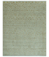 Traditional Design Ivory, Silver and Brown 7x9 Hand Knotted wool rug