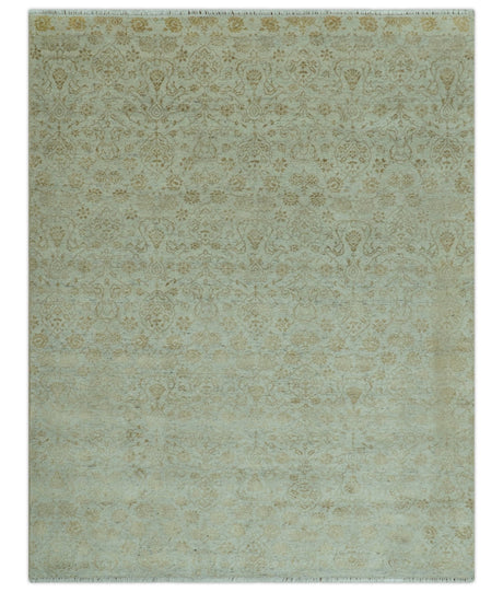 Traditional Design Ivory, Silver and Brown 7x9 Hand Knotted wool rug