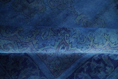 Traditional Design Overdyed Blue Hand Tufted Wool Area Rug