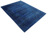 Traditional Design Overdyed Blue Hand Tufted Wool Area Rug