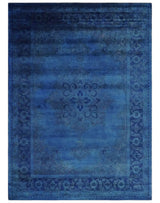 Traditional Design Overdyed Blue Hand Tufted Wool Area Rug