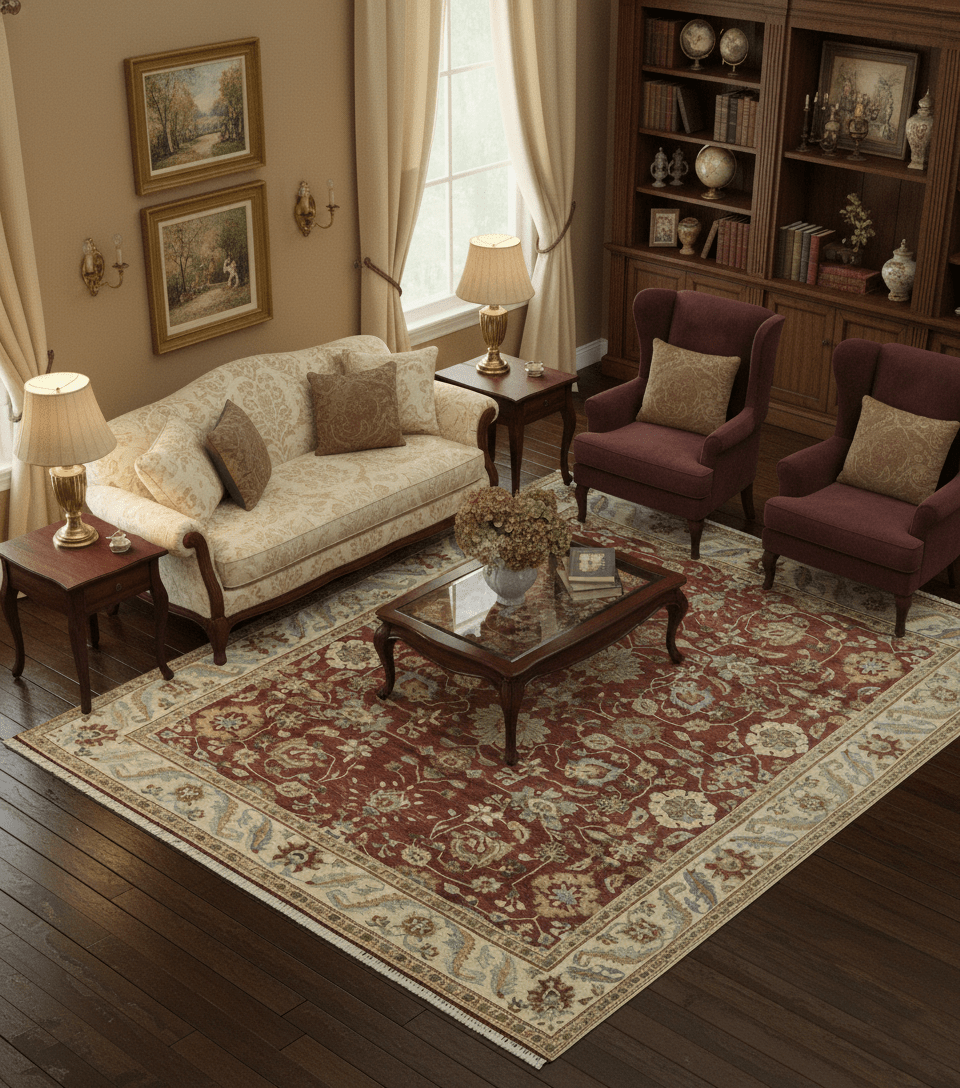 Traditional Design Red And Beige 8x10 Hand Knotted wool rug