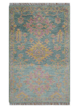 Traditional Design Teal And Pink 3x5 Hand knotted Wool Area Rug