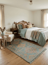 Traditional Design Teal And Pink 3x5 Hand knotted Wool Area Rug