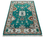 Traditional Design Teal Hand knotted 4x6 Wool Area Rug