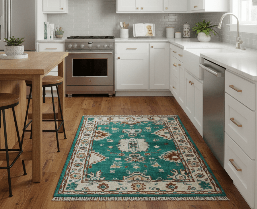 Traditional Design Teal Hand knotted 4x6 Wool Area Rug