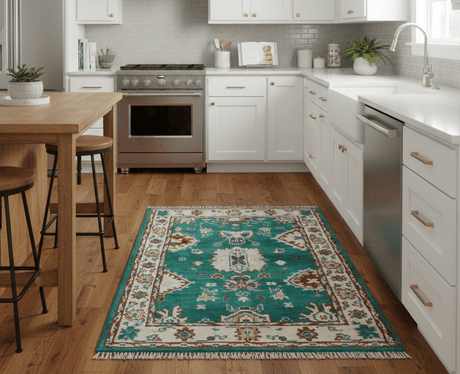 Traditional Design Teal Hand knotted 4x6 Wool Area Rug