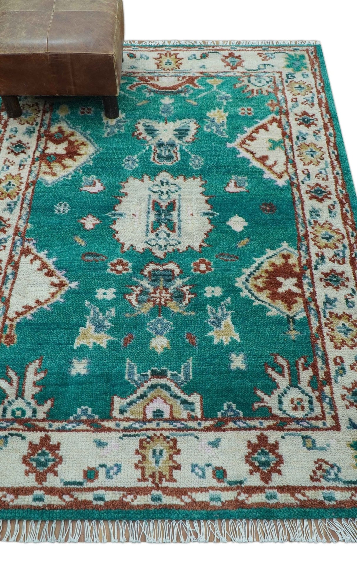 Traditional Design Teal Hand knotted 4x6 Wool Area Rug