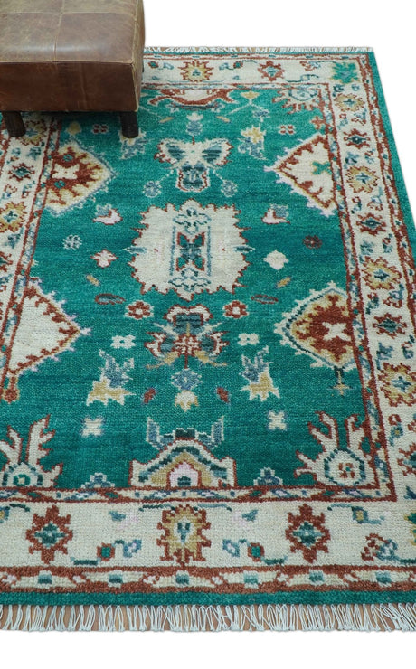 Traditional Design Teal Hand knotted 4x6 Wool Area Rug