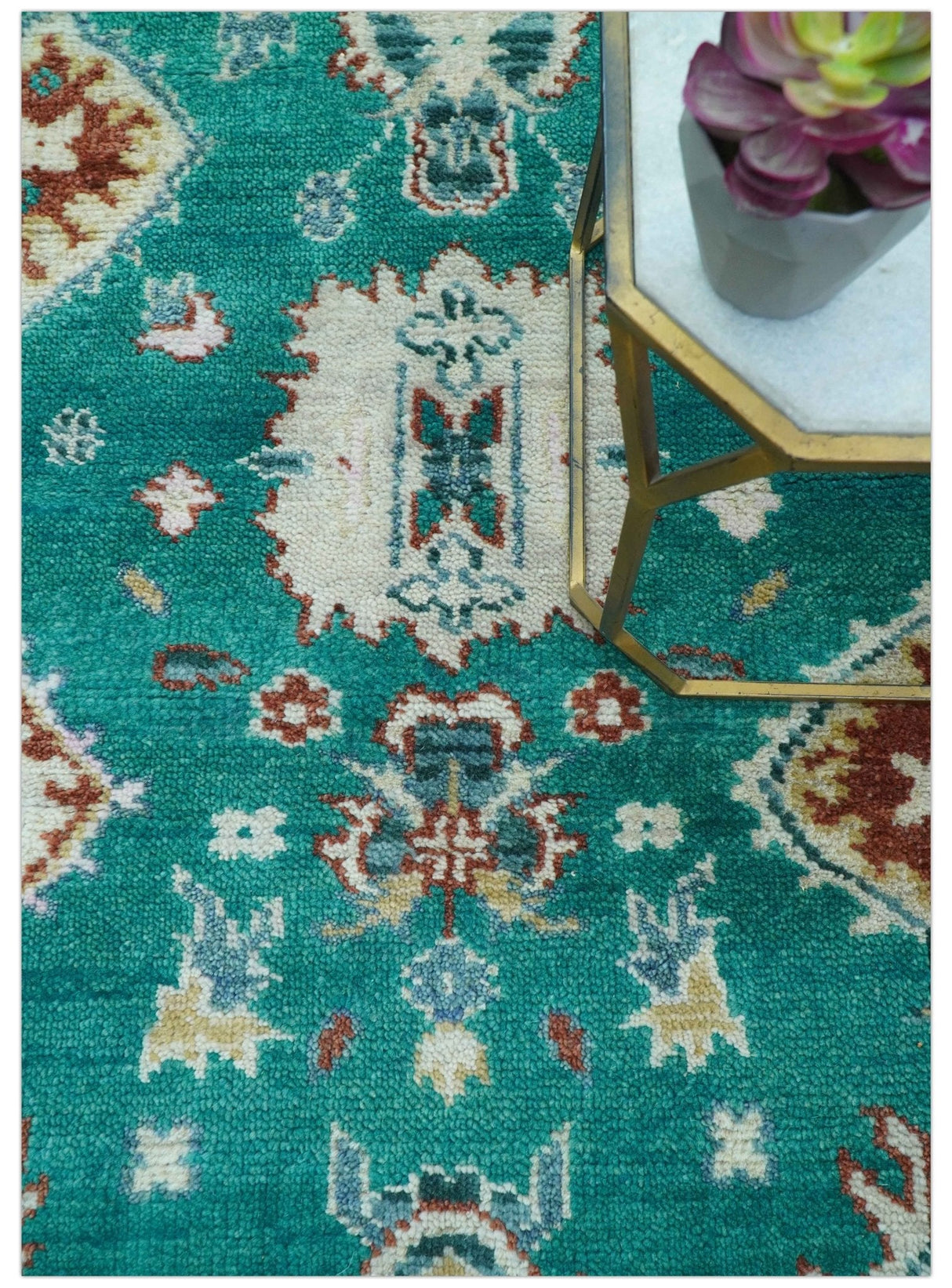 Traditional Design Teal Hand knotted 4x6 Wool Area Rug