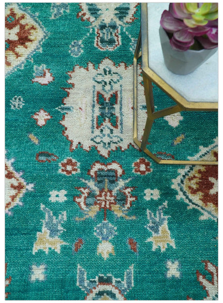 Traditional Design Teal Hand knotted 4x6 Wool Area Rug