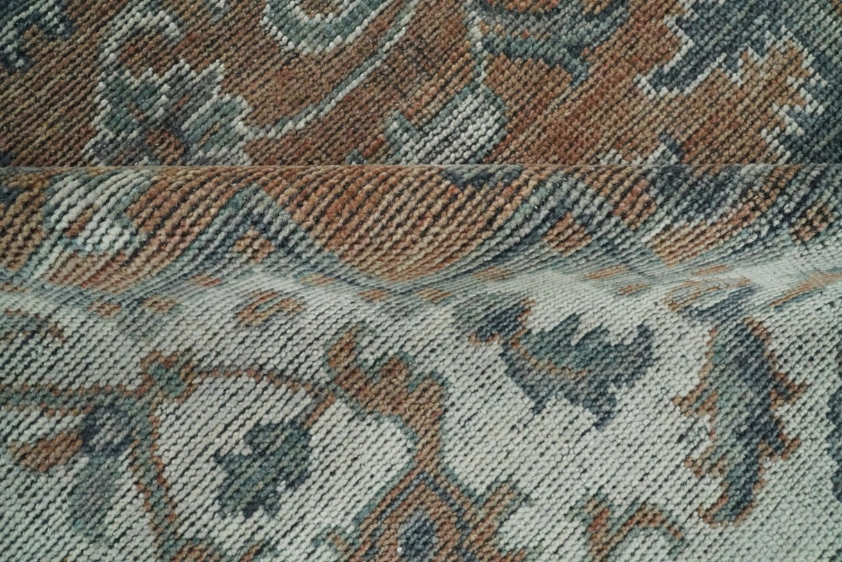 Traditional Distressed Brown And Gray Hand Knotted wool Area Rug