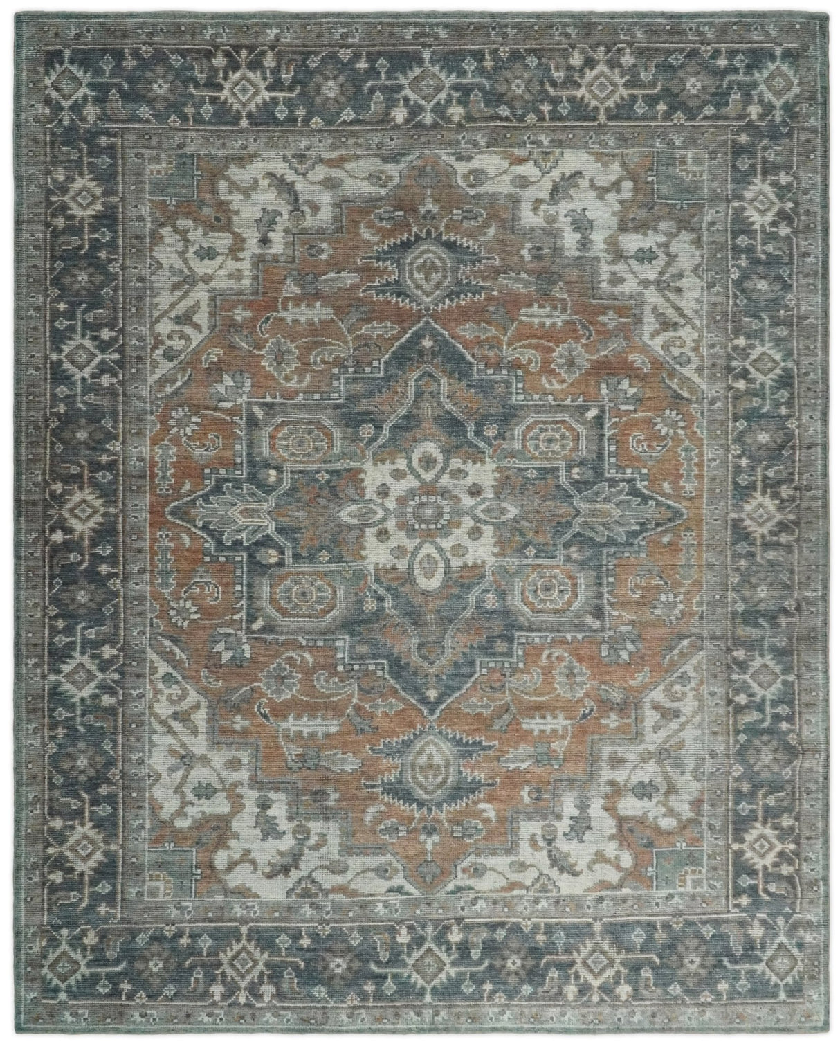 Traditional Distressed Brown And Gray Hand Knotted wool Area Rug