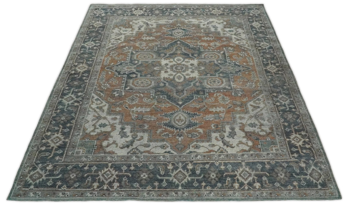Traditional Distressed Brown And Gray Hand Knotted wool Area Rug