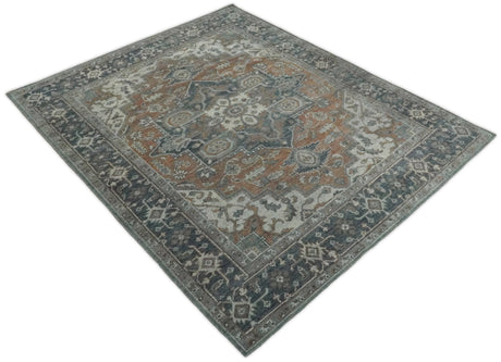 Traditional Distressed Brown And Gray Hand Knotted wool Area Rug