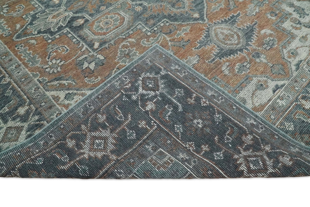 Traditional Distressed Brown And Gray Hand Knotted wool Area Rug
