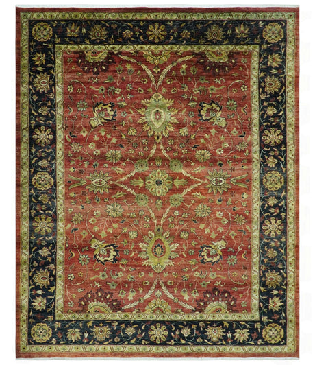 Traditional Fine Turkish design Rust And Beige 8x10 Hand Knotted Wool Area Rug