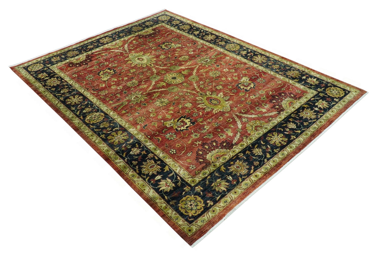 Traditional Fine Turkish design Rust And Beige 8x10 Hand Knotted Wool Area Rug