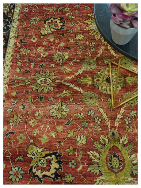 Traditional Fine Turkish design Rust And Beige 8x10 Hand Knotted Wool Area Rug