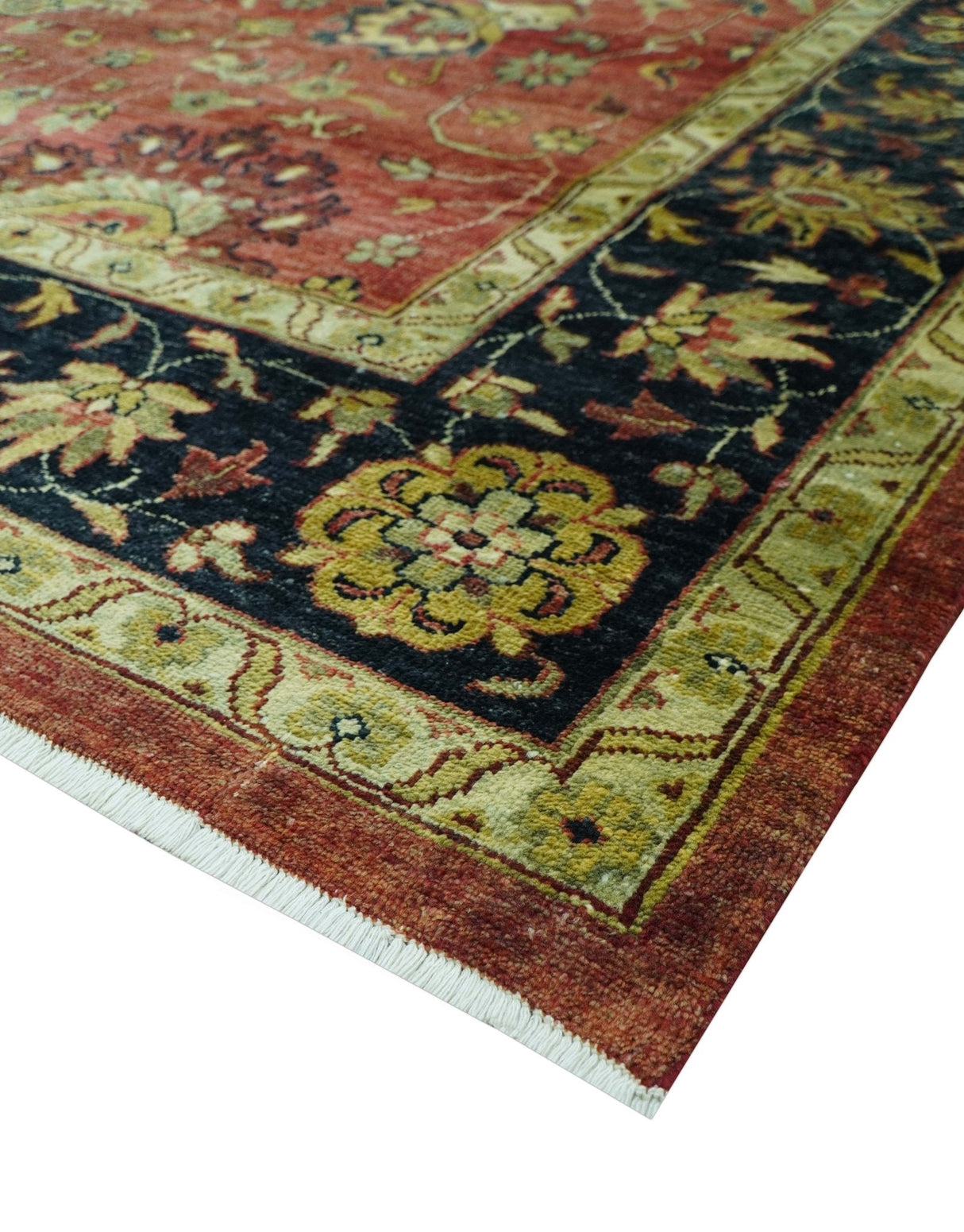 Traditional Fine Turkish design Rust And Beige 8x10 Hand Knotted Wool Area Rug