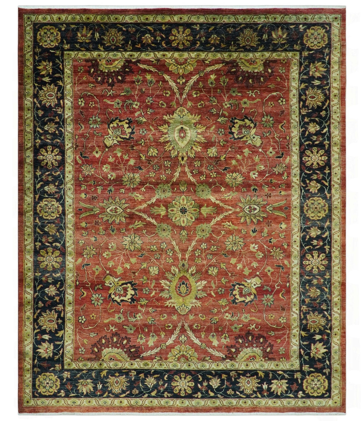 Traditional Fine Turkish design Rust And Beige 8x10 Hand Knotted Wool Area Rug