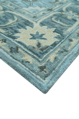 Traditional Floral Aqua, Gray and Beige Hand Tufted Multi size wool area rug