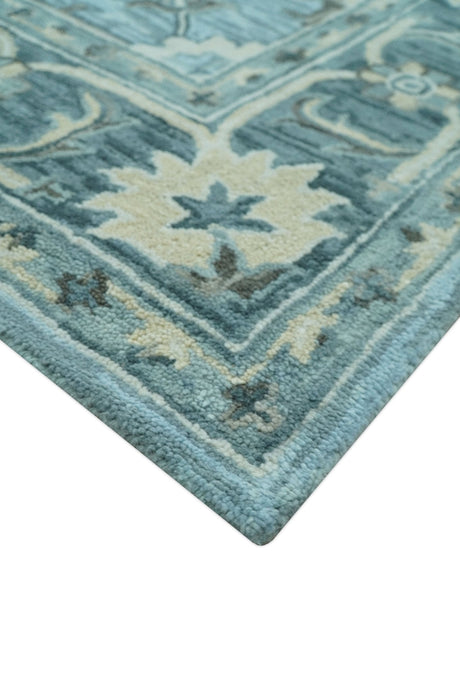 Traditional Floral Aqua, Gray and Beige Hand Tufted Multi size wool area rug