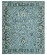 Traditional Floral Aqua, Gray and Beige Hand Tufted Multi size wool area rug