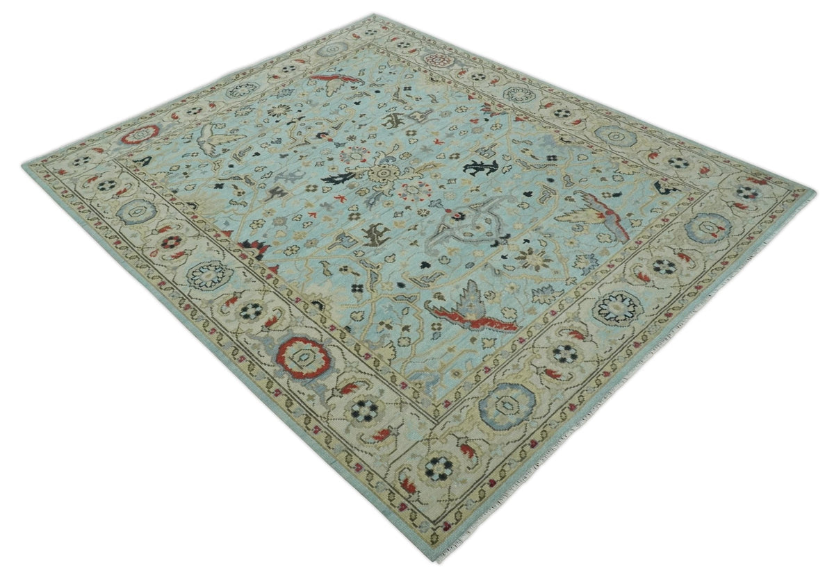 Traditional Floral Blue, Ivory and Beige Oriental Oushak Multi size wool Area Rug