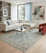 Traditional Floral Blue, Ivory and Beige Oriental Oushak Multi size wool Area Rug