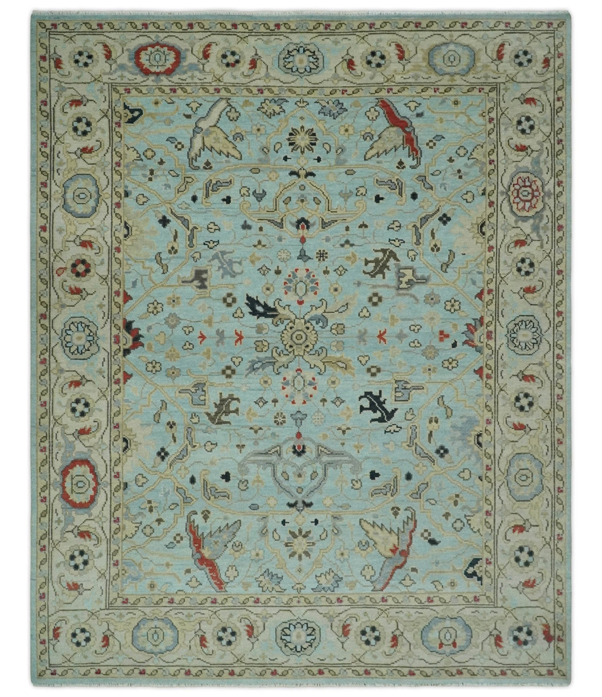 Traditional Floral Blue, Ivory and Beige Oriental Oushak Multi size wool Area Rug