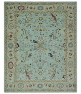 Traditional Floral Blue, Ivory and Beige Oriental Oushak Multi size wool Area Rug