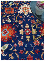 Traditional Floral Design Blue And Red 8x11 Hand Knotted wool Area Rug