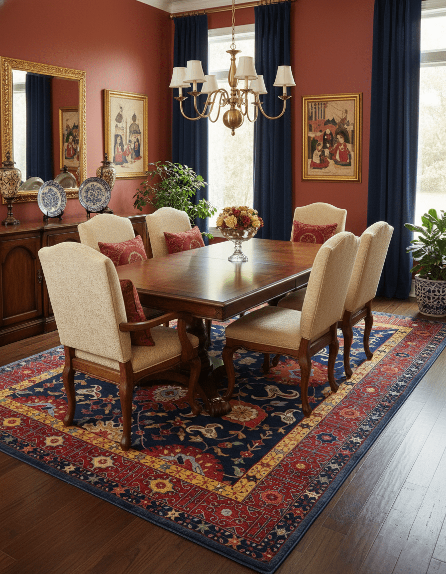 Traditional Floral Design Blue And Red 8x11 Hand Knotted wool Area Rug