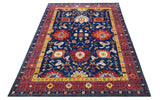 Traditional Floral Design Blue And Red 8x11 Hand Knotted wool Area Rug
