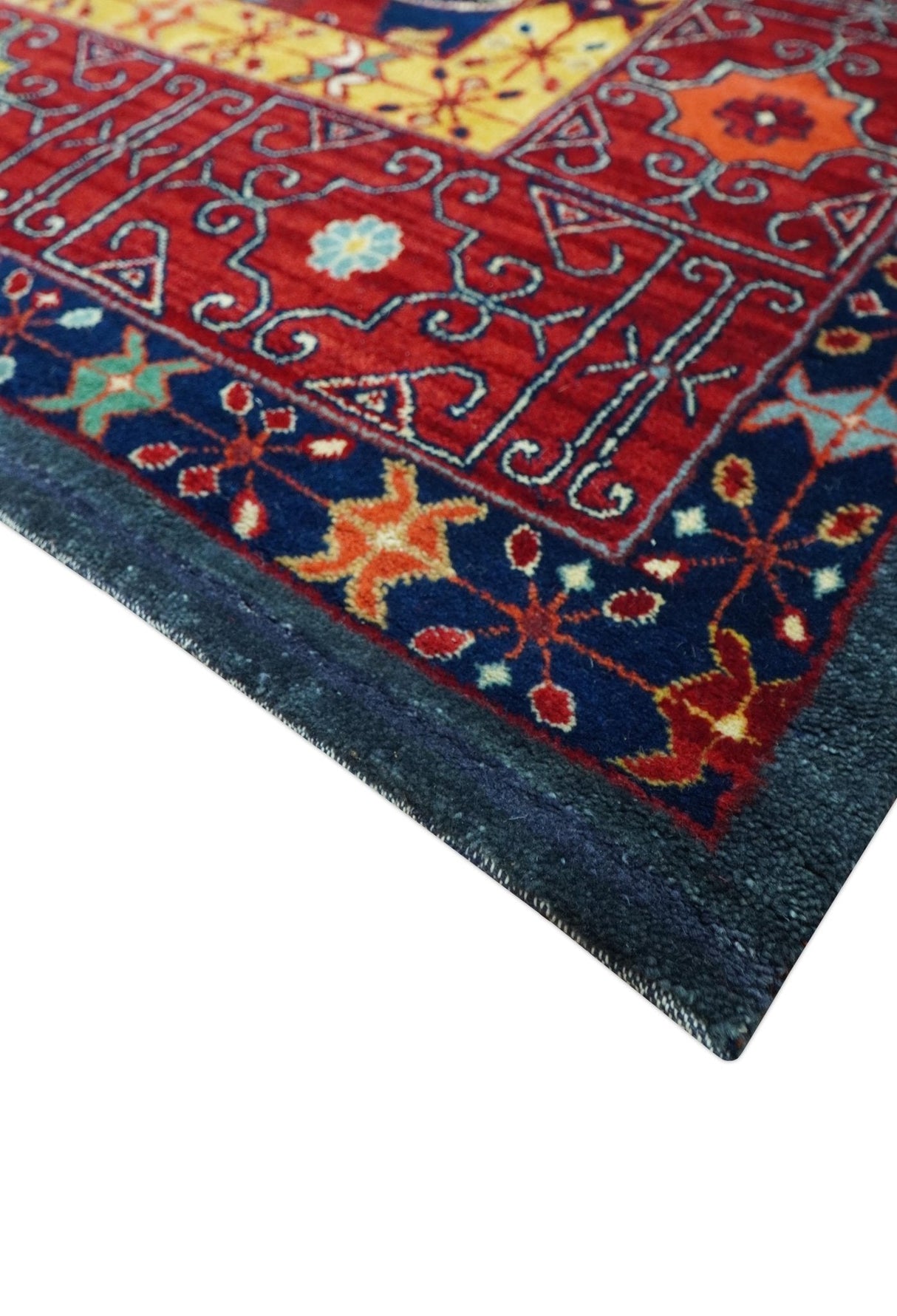 Traditional Floral Design Blue And Red 8x11 Hand Knotted wool Area Rug