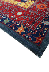 Traditional Floral Design Blue And Red 8x11 Hand Knotted wool Area Rug