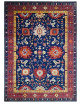 Traditional Floral Design Blue And Red 8x11 Hand Knotted wool Area Rug