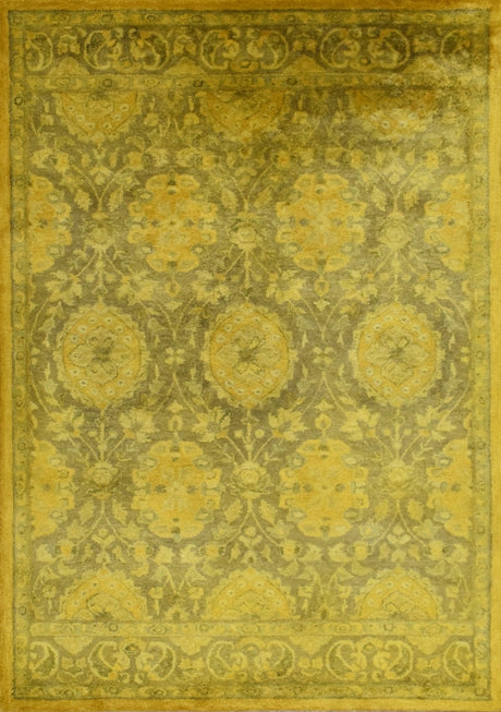 Traditional Floral Design Gold Hand Tufted Overdyed Wool Area Rug