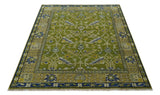 Traditional Floral Green and Blue Hand Knotted Multi size wool area rug