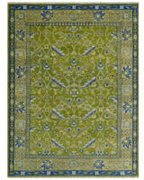 Traditional Floral Green and Blue Hand Knotted Multi size wool area rug