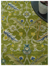 Traditional Floral Green and Blue Hand Knotted Multi size wool area rug