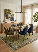 Traditional Floral Green and Blue Hand Knotted Multi size wool area rug