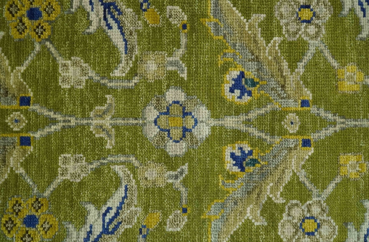 Traditional Floral Green and Blue Hand Knotted Multi size wool area rug
